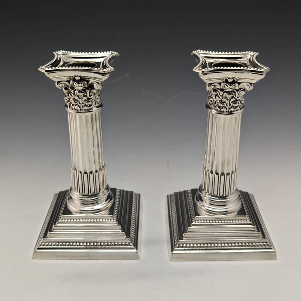 British Antique Silver Plate Candle Stand Candelabra Pair Goldsmiths and Silversmiths